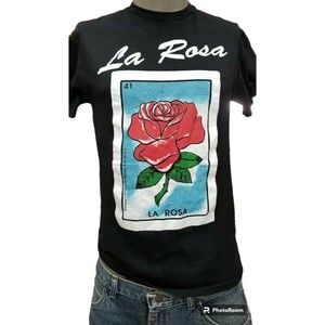 La Rosa (The Rose) Mexican Loteria Card #41 T-Shirt Size Large Black